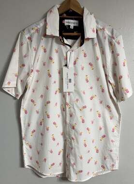 Thomas Sterling Shirt Mens Medium White Cocktails Short Sleeve Button Up NEW
